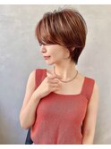 ピンクベージュ/アンブレラカラー/クールショート/前髪/銀座