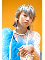 レコ 渋谷(LECO) シャギーショートウルフブルーオレンジルーツカラーエンドカラー