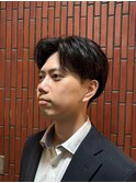 フェザーパーマグレーブルーカラー刈り上げショートバング