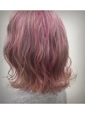 10代20代★くすみピンクハイライトカラー×ふんわり愛されミディ