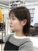 ボブ ホワイトグレージュ デジタルパーマ チェリーブラウン
