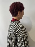 くせ毛ショート×ワインレッドカラー