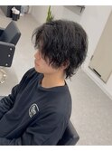 センターパートウルフツイストスパイラルパーマ