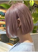 ミルクティーピンクアッシュベージュダブルカラー顔周りレイヤー