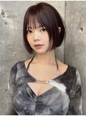 切りっぱなしボブ/ブリーチなしカラー/暗めカラー