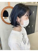 切りっぱなし　ブルー　ブラック　グレー　カラー　ボブ