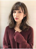 黒髪/グレーベージュ/レイヤーロング/前髪パーマ/銀座