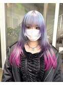 フェイスレイヤーウルフカットホワイトシルバーデザインカラー