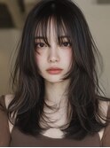ミディアムレイヤー顔周りカットハッシュカットワンホンレイヤー