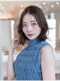大人かわいい前髪セシルカットココアブラウンフリンジウェーブ