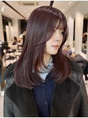 韓国深みレッドカラーボルドーカラーレイヤーカット