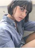 【ACA】黒髪ボブ大人かわいい束感前髪ブルージュカラー