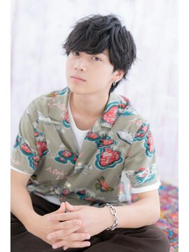 ミック ヘアアンドメイク アップ 駒込店(miq Hair&Make up) くせ毛風パーマで無造作感!黒髪ツーブロックマッシュc1