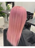 20代30代ダブルカラーシアーピンクミディアムウルフ外ハネ