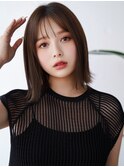 ぱっつん前髪薄めバング鎖骨ミディアムボブ耳かけボブパーマ小顔