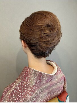 シュクレアミ 福島(sucre ami) 小紋着物 ルーズ夜会巻き【福島/ヘアセット】