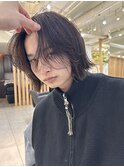 =メンズボブ/ダークアッシュ/ニュアンスパーマ/メンズウルフ