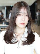 大人かわいい薄め前髪ありミディアムストレート20代30代40代