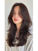 ケシキ 表参道 原宿(kesiki.) ミディアムレイヤー顔周りレイヤーココアブラウン韓国ヘア