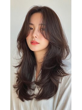 ケシキ 表参道 原宿(kesiki.) ミディアムレイヤー顔周りレイヤーココアブラウン韓国ヘア