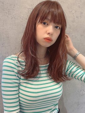 アリエッタ アザブ(ARIETTA AZABU) 外ハネ 鎖骨ロブ×アプリコットベージュ 重めバング 韓国風