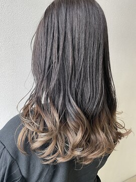 オウルヘアー(Owl hair) デザインカラー/毛先ブリーチ/ミルクティーグレージュ/ロング