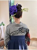 個性派生花立体感アップヘア♪和装袴和風アレンジ