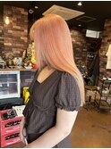 シャーベットオレンジ/オレンジ/ハイトーン/艶髪ストレート