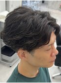 ダークアッシュニュアンスパーマ韓国マッシュベリーショート