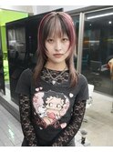ウルフカットホワイトベージュブラウンローライトレッドカラー