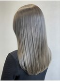 髪質改善カラーストレートロングヘア透明感シアーグレージュ
