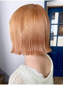 オレンジカラー×切りっぱなしボブ