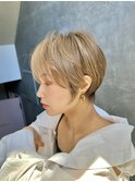 大人可愛い20代30代40代丸みショートボブ/ハイトーン/ブリーチ