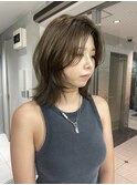 韓国ヘアーハッシュカットレイヤーカットグレージュブリーチ無し