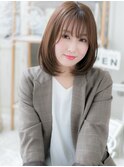 マロンベージュ小顔ミディアムボブレイヤーc6上尾20代30代40代