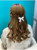 編み込みハーフアップ