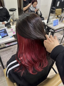 アジールヘア 所沢プロペ通り店(agir hair) インナーレッド美髪イメチェンワイドバングケアブリーチ所沢