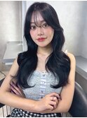 イメチェン 2wayバング 韓国ヘア ロングレイヤー 小顔 前髪