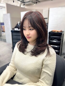 ジエクトカナウ 大阪梅田店(The Ect canow) 似合わせカットハイライトボルドーピンクカラー垢抜け