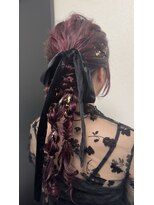 ミチ(mich) ヘアアレンジ/ヘアセット/チェリーピンク/編みおろし