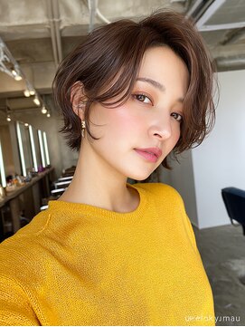 ショート/レイヤーカット/かきあげバング/ブラウンベージュ