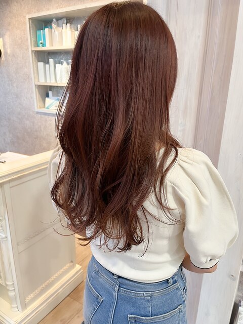 福山人気暖色冬カラーショコラピンク艶髪ロングヘア20代30代40代