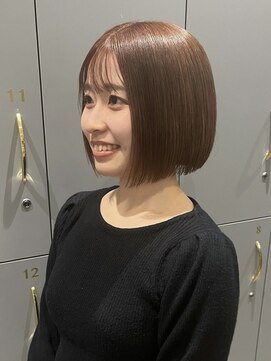 アース コアフュールボーテ 佐久平店(EARTH coiffure beaute) ピンクベージュ_ケアブリーチ_切りっぱなしボブ