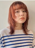 ウルフ/レイヤーカット/顔まわり/イメチェン/オレンジ暖色カラー