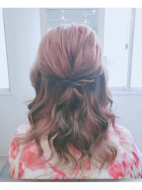 ハーフアップ　結婚式ヘアアレンジ