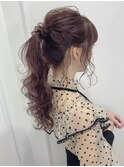 ポニーテールアレンジ　巻きおろし　ヘアセット　大人可愛い