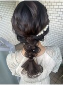 編みおろし　ヘアセット　お呼ばれヘア　パール　フェミニン
