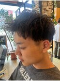 七三分けアップバングマッシュベースショート眉毛夏前髪美容室