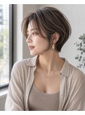 20代30代/髪質改善/丸みショート/ベージュ