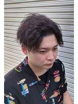 リレーションメンズヘアー(RELATION MEN'S HAIR) 波巻きパーマ×ネオ七三パート/アッシュブラック